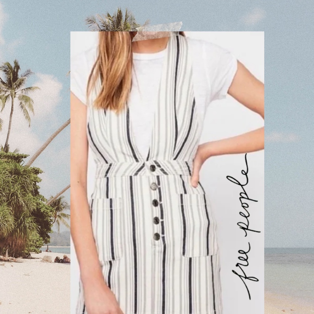 🌟 🌟 NWT Free People “Old School Love” Striped Pinafore Dress Size 4 🌟 🌟